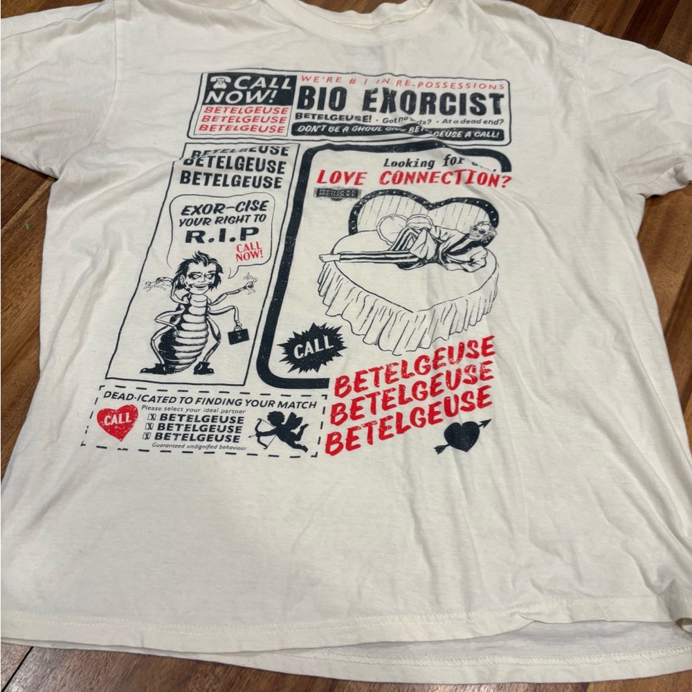 Beetlejuice Bio Exorcist Graphic Tee White Size Large Movie Shirt